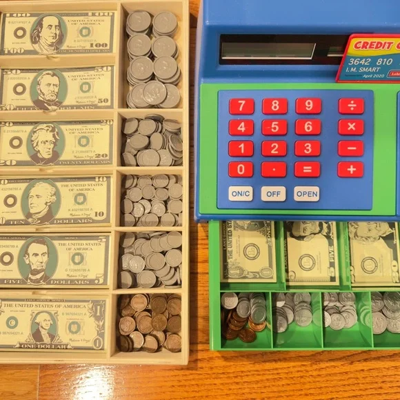 Lakeshore Toy Cash Register with Play Money and Melissa and Doug Play Money Set. - Picture 11 of 12